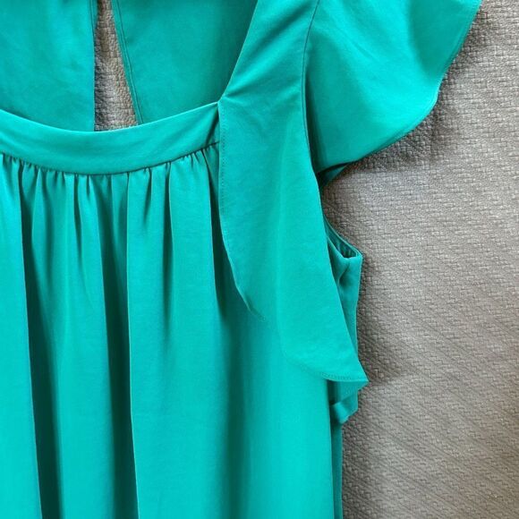 Meadow Rue 6 Blouse Green-Blue Square-neck Tank Ruffles Open Back Flutter Anthro - Picture 6 of 12